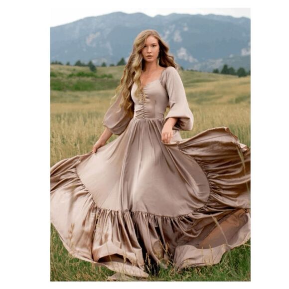 Joyfolie Lorna Impact Dress Wedding Dress Maxi Dress Stone Textured Shine M - Picture 8 of 10